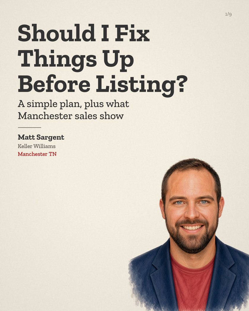 Blog cover: Should I Fix Things Up Before Listing? A simple plan, plus what Manchester sales show, Matt Sargent, Keller Williams