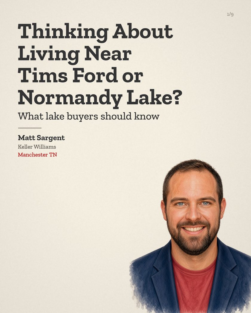 Blog cover: Thinking About Living Near Tims Ford or Normandy Lake? What lake buyers should know, Matt Sargent, Keller Williams