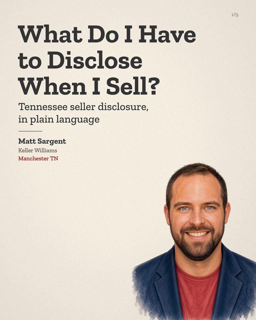 Blog cover: What Do I Have to Disclose When I Sell? Tennessee seller disclosure in plain language, Matt Sargent, Keller Williams