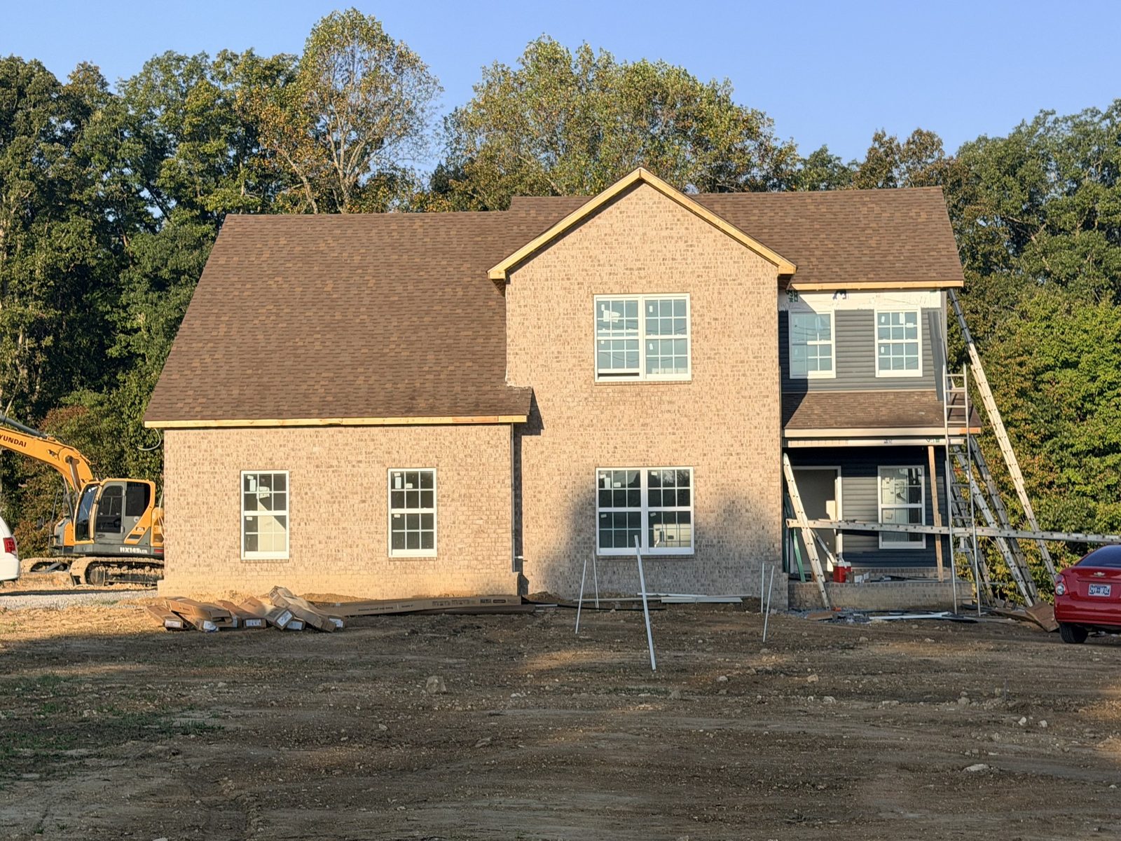 Front of the new brick home under construction at 8689 Fredonia Road